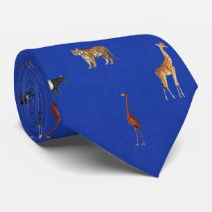 Corbata Azul Real con Patrón de Animales de Safari