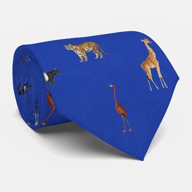 Corbata Azul Real con Patrón de Animales de Safari (Enrollado)