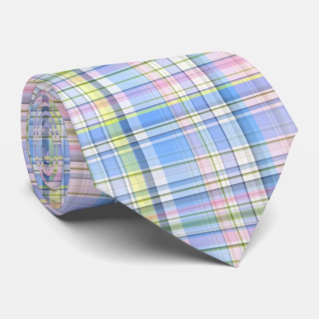 Corbata Azul Rosa Amarillo Blanco Madras Elegante (Enrollado)