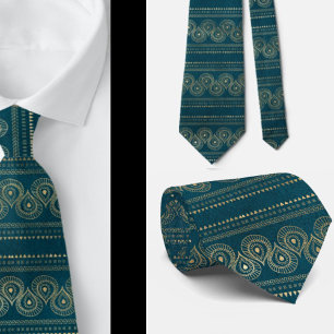 Corbata azul teñida abstracta bohemio boho elegant