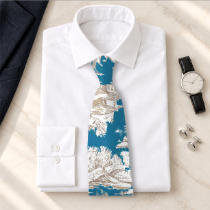 Corbata Azul turquesa vintage monograma toile de jouy