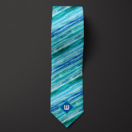 Corbata Azul Turquesa y Aguamarina con Rayas en Acuarela