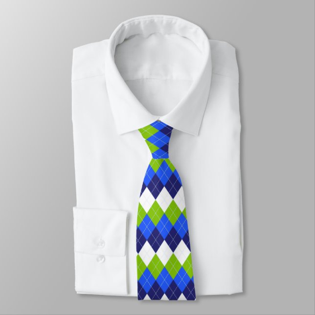 Corbata Azul, verde limón y arglos blancos (Atado)
