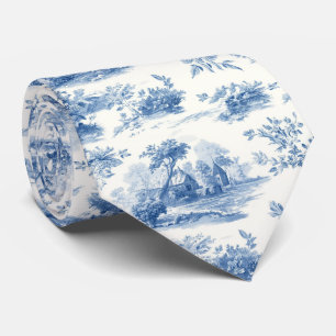 Corbata Azul vintage estampado floral Toile de Jouy francé