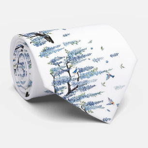 Corbata azul Wisteria y Songbird acuarela blanca p