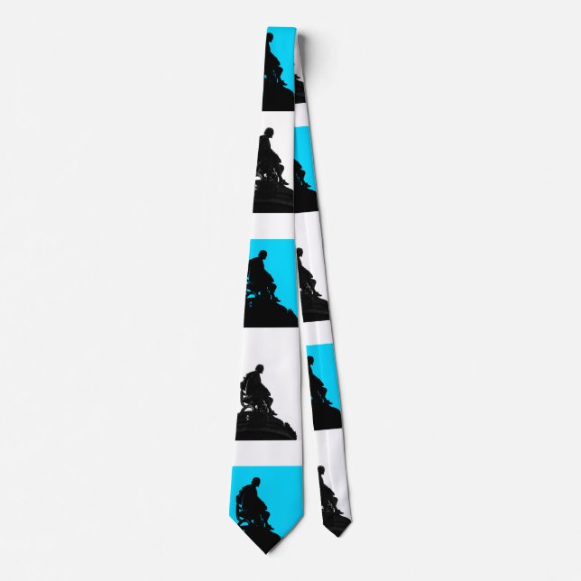 Corbata Azul y blanco con silueta de Shakespeare negro (Anverso)