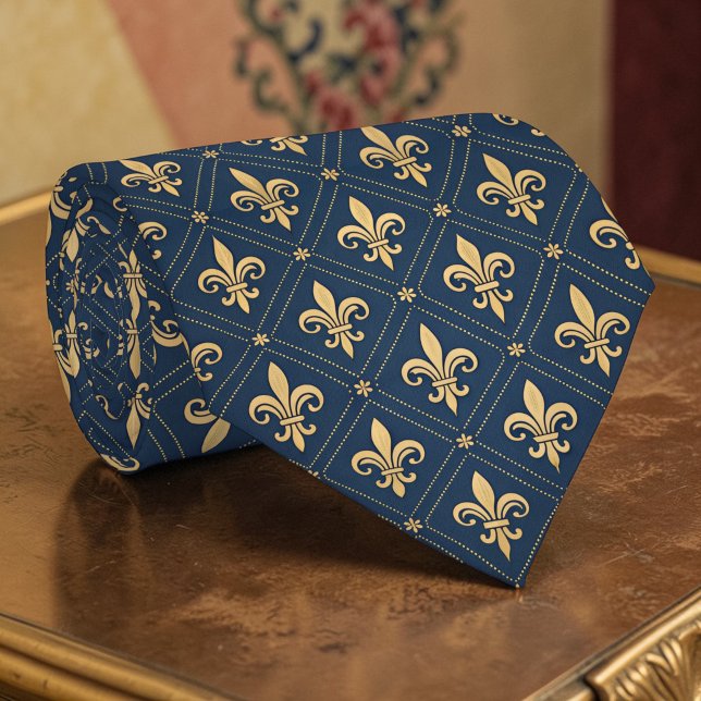 Corbata Azul y Dorada Personalizada con Flor de Li (Subido por el creador)