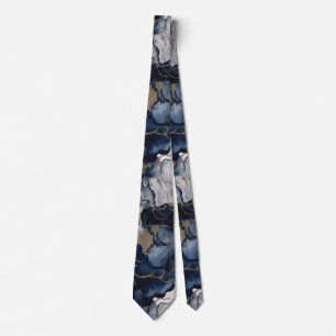 Corbata Azul y gris de la marina de luz azul con oro antig