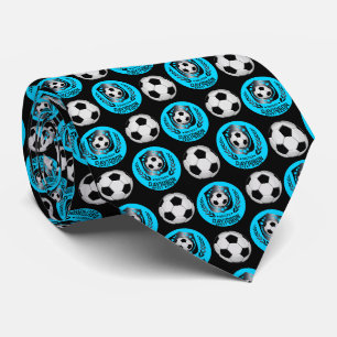 Corbata Azul y Negro Personalizado Fútbol Texto Personaliz