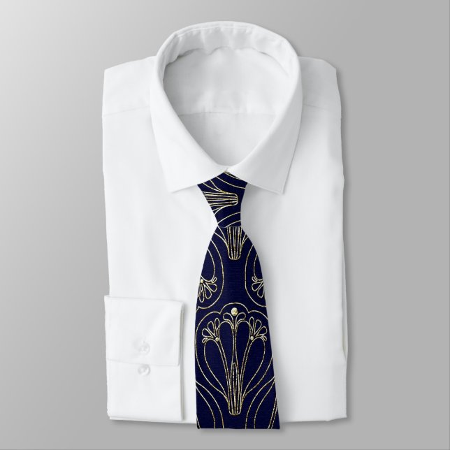 Corbata Azul y oro de la marina de arte nouveau (Atado)
