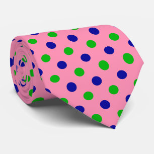Corbata Azul y Verde sobre Patrón de Lunares Rosados 