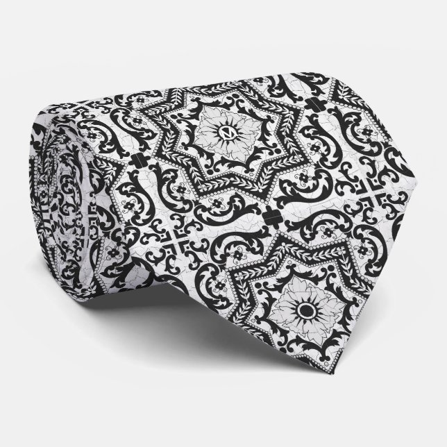 Corbata Azulejo de estilo cerámico negro y blanco roto (Enrollado)