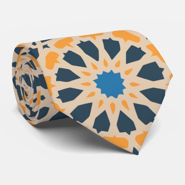 Corbata Azulejo geométrico marroquí y patrón de naranja (Enrollado)