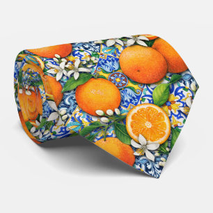 Corbata Azulejo Italiano Patrón Cítrico Mediterráneo