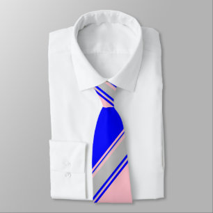 Corbata Azulejos a rayas alternas rosa y plateado azul