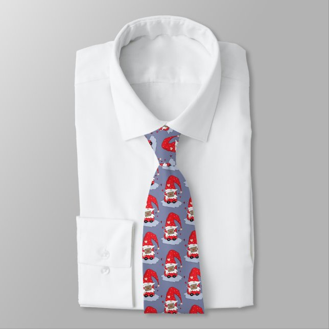 Corbata Azulejos azules con un patrón de gnomo rojo (Atado)