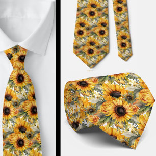 Corbata Azulejos de Cuello Floral Amarillo y Blanco