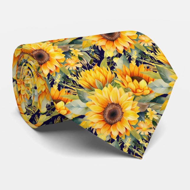 Corbata Azulejos de cuello floral azul amarillo y amarillo (Enrollado)