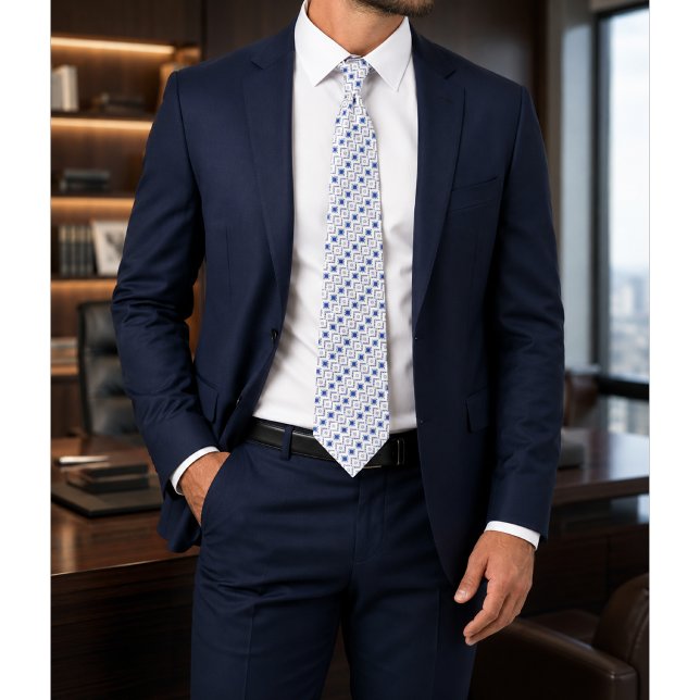 Corbata Azulevia Azul y Blanco Patrón Geométrico (Subido por el creador)