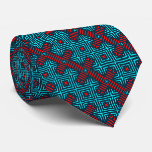 Corbata Azure Blue Red Retro Pattern Necktie