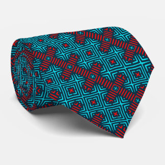 Corbata Azure Blue Red Retro Pattern Necktie