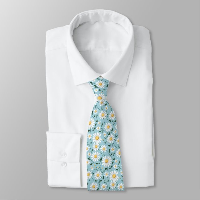 Corbata Baby Blue Daisy Floral Groomsmen (Atado)