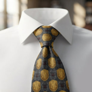 Corbata Balanza de la Justicia Azul Marino y Dorado