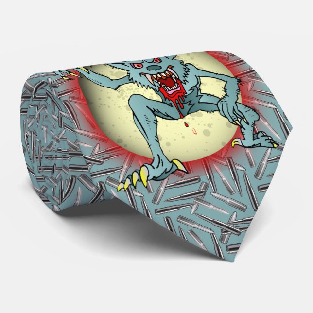Corbata Balas de plata Werewolf azul luna llena Halloween (Enrollado)