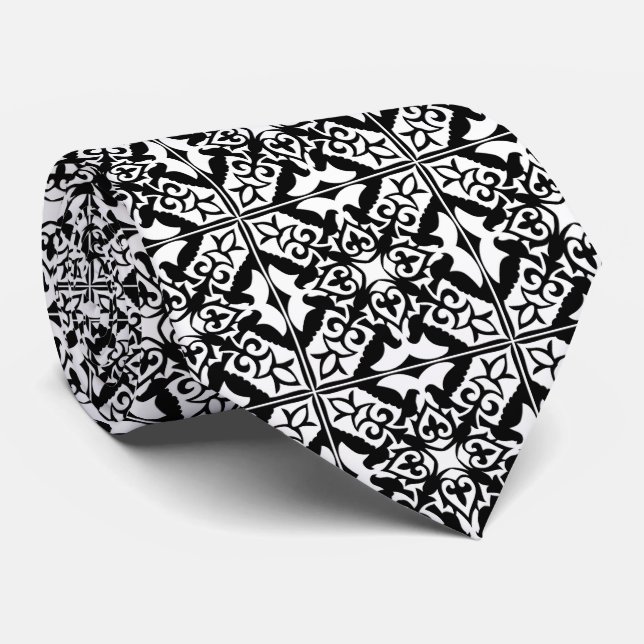 Corbata Baldosa marroquí - negro con fondo blanco (Enrollado)