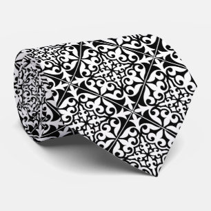 Corbata Baldosa marroquí - negro con fondo blanco