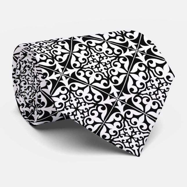 Corbata Baldosa marroquí - negro con fondo blanco (Enrollado)