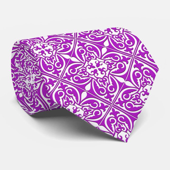 Corbata Baldosa marroquí - violeta morada y blanca (Enrollado)