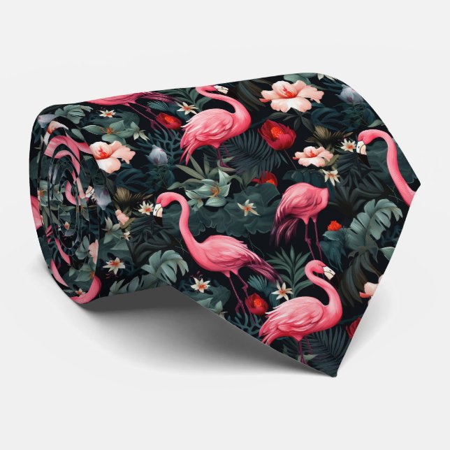 Corbata Baldosas de flamingo rosa de la playa Guay (Enrollado)