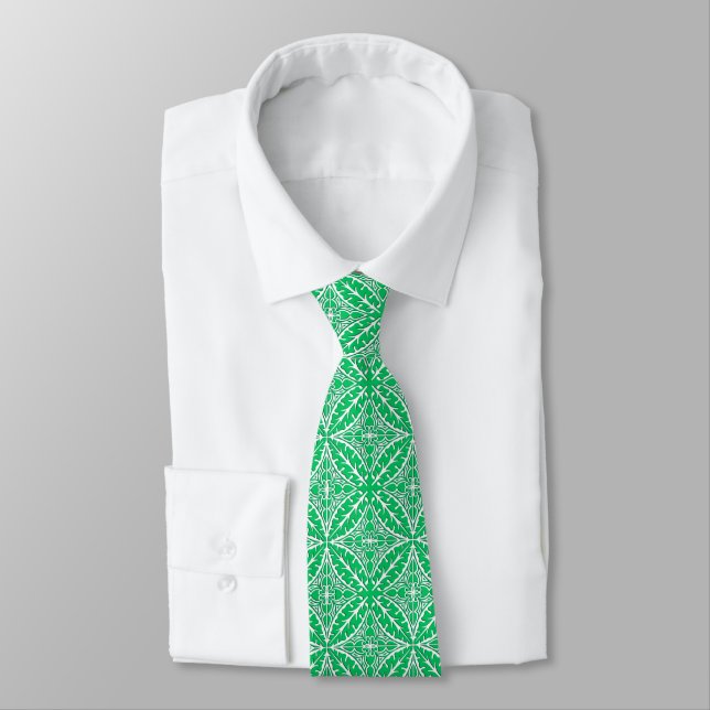Corbata Baldosas marroquíes - verde jade y blanco (Atado)