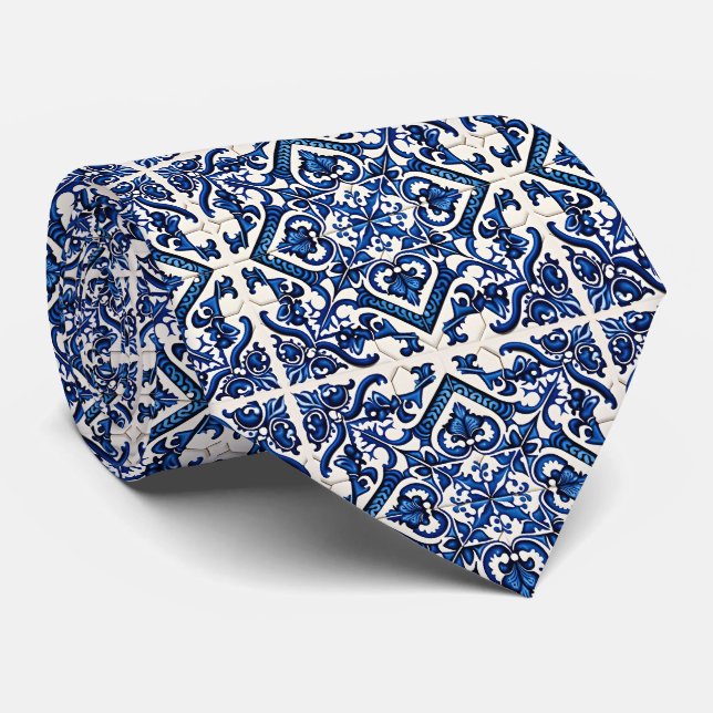 Corbata Baldosas mediterráneas, portuguesas, azulejo, mall (Enrollado)