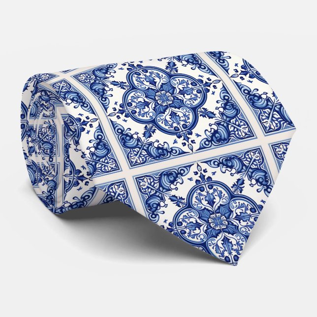 Corbata Baldosas mediterráneas, portuguesas, azulejo, mall (Enrollado)