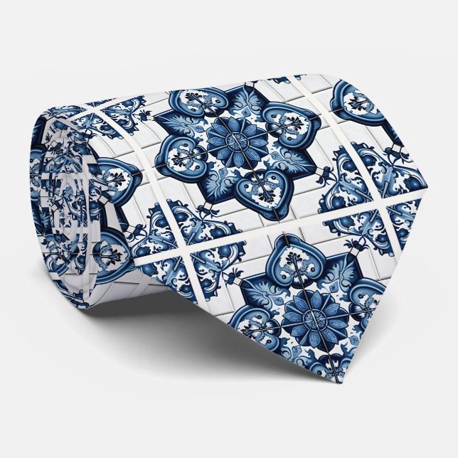 Corbata Baldosas mediterráneas, portuguesas, azulejo, mall (Enrollado)