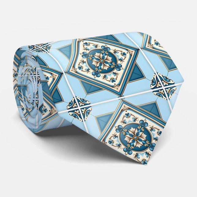 Corbata Baldosas mediterráneas, portuguesas, azulejo, mall (Enrollado)