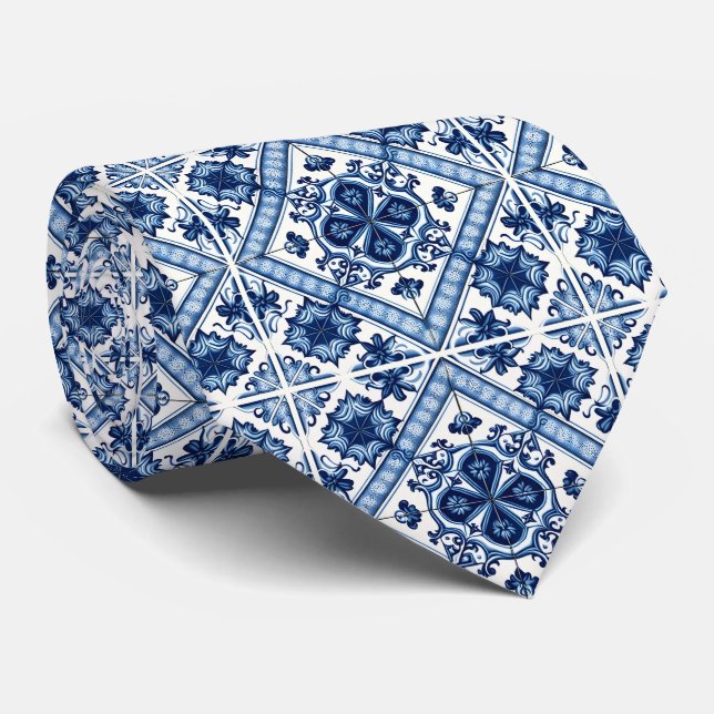 Corbata Baldosas mediterráneas, portuguesas, azulejo, mall (Enrollado)