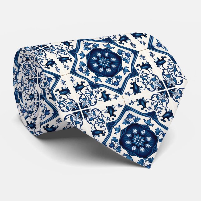 Corbata Baldosas mediterráneas, portuguesas, azulejo, mall (Enrollado)