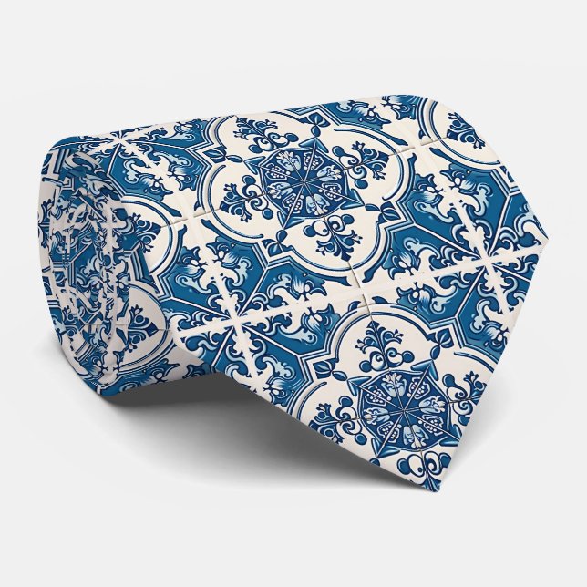Corbata Baldosas mediterráneas, portuguesas, azulejo, mall (Enrollado)