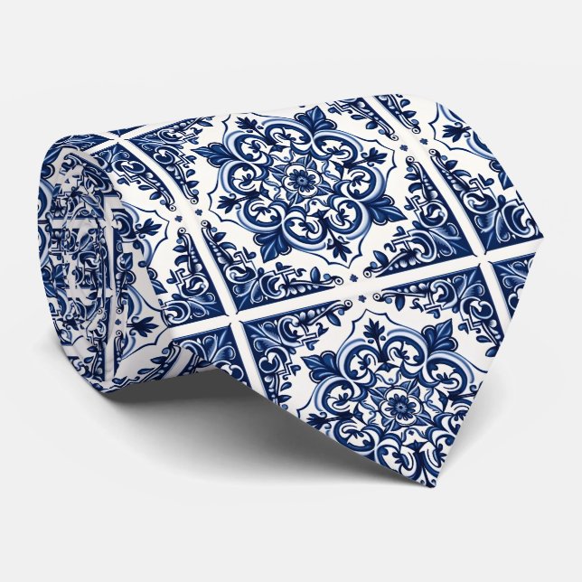 Corbata Baldosas mediterráneas, portuguesas, azulejo, mall (Enrollado)