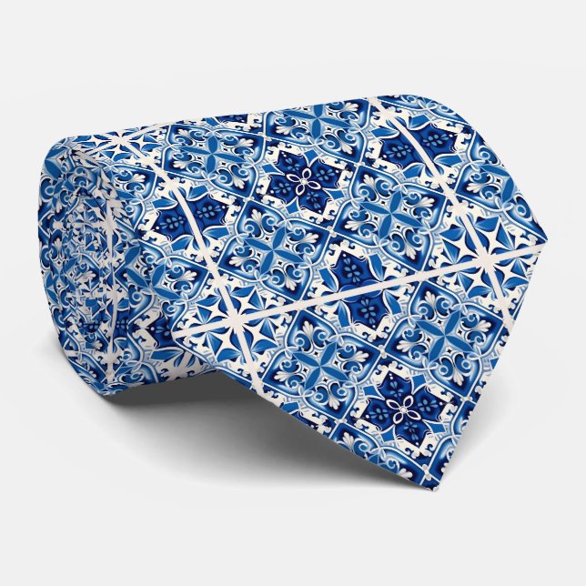 Corbata Baldosas mediterráneas, portuguesas, azulejo, mall (Enrollado)