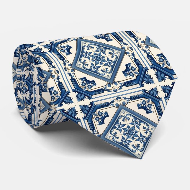 Corbata Baldosas mediterráneas, portuguesas, azulejo, mall (Enrollado)