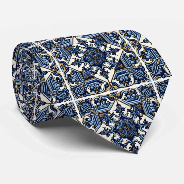 Corbata Baldosas mediterráneas, portuguesas, azulejo, mall (Enrollado)