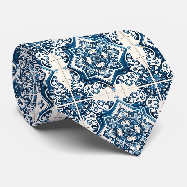Corbata Baldosas mediterráneas, portuguesas, azulejo, mall (Enrollado)