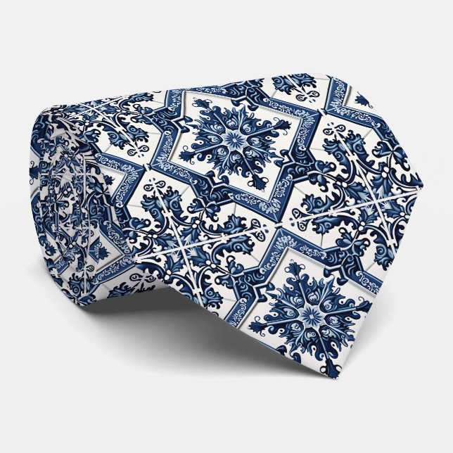 Corbata Baldosas mediterráneas, portuguesas, azulejo, mall (Enrollado)