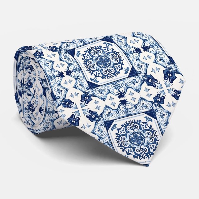 Corbata Baldosas mediterráneas, portuguesas, azulejo, mall (Enrollado)