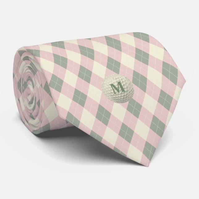 Corbata Ball de golf Retro Argyle Monogram (Enrollado)