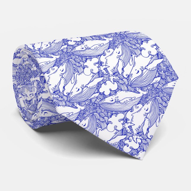 Corbata Ballena Jorobada Azul Y Blanca (Enrollado)